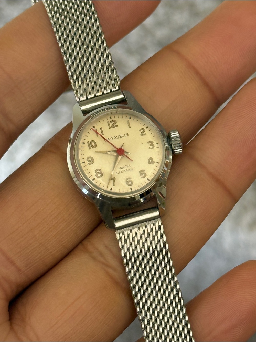 Caravelle vintage Stainless Steel Mesh Bracelet Watch  Red Star winding